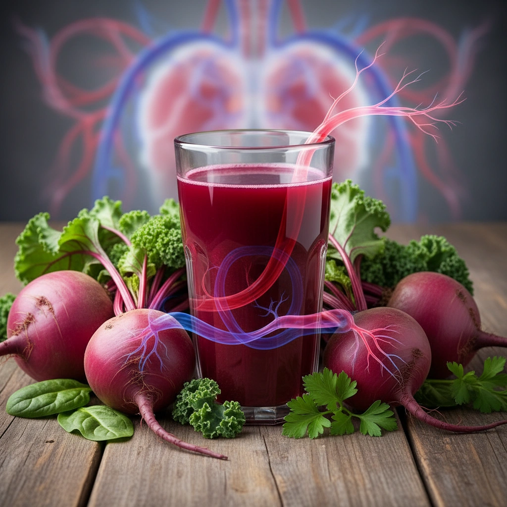 Beetroot juice made from fresh beets, helping improve blood circulation and lower blood pressure naturally.