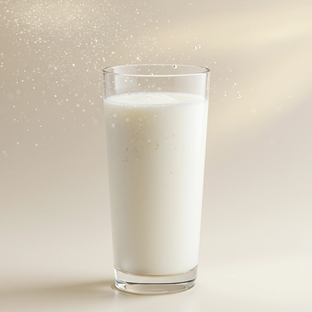 Glass of skim milk providing calcium and magnesium to support normal blood pressure levels.